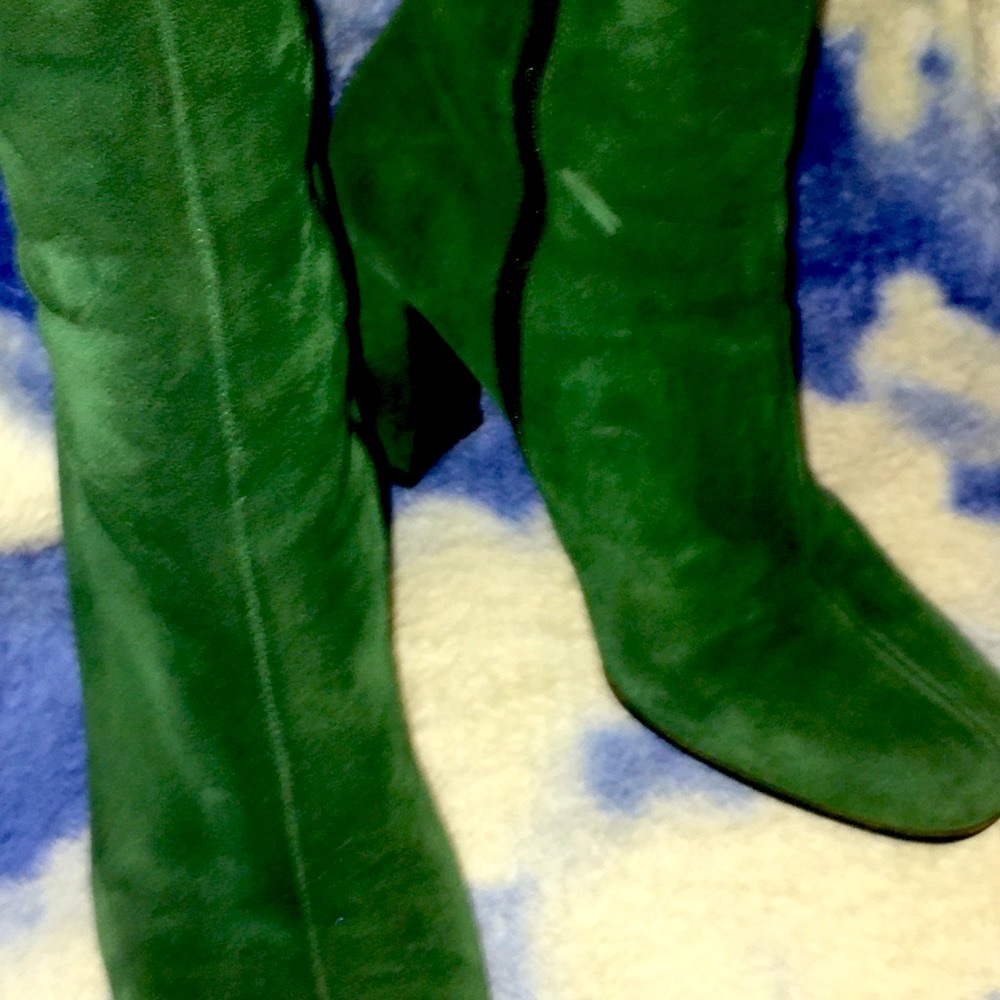 GG DEADSTOCK Gucci Green Suede Purple Ribbon w Horse-bit Boots - Picture 7 of 11